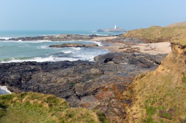 Cornwall sahil godrevy fener Adası st Ives defne cornwall İngiltere İngiltere