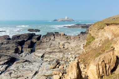 Cornwall sahil godrevy fener Adası st Ives defne cornwall İngiltere İngiltere