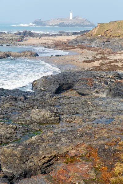 Costa della Cornovaglia Godrevy isola faro St Ives Bay Cornovaglia Inghilterra Regno Unito — Foto Stock