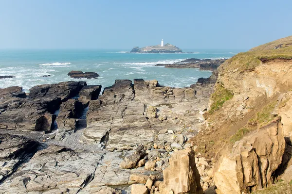 Cornwall kusten godrevy lighthouse ön st ives bay cornwall england Storbritannien — Stockfoto