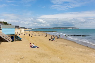 tatilciler ve turistler shanklin wight Adası plaj