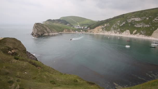 Boats in harbour Lulworth Cove Dorset England — Stock Video