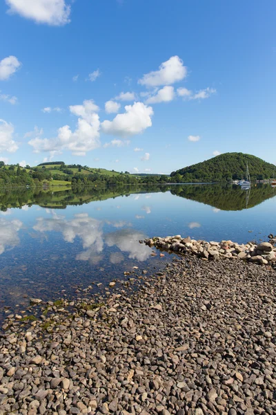 North part of Ullswater Lake District Cumbria England UK blue sky on beautiful summer day with sun in direction of Pooley Bridge — Stock Photo, Image