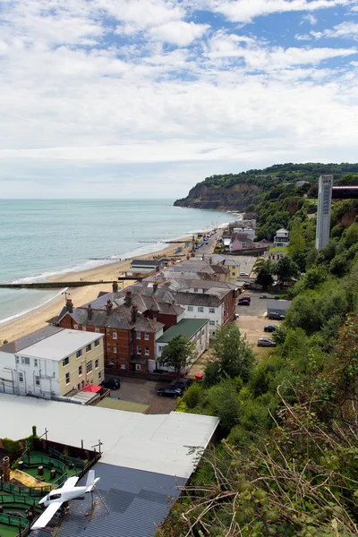 Bay Shanklin kasaba Isle of wight İngiltere İngiltere, popüler turistik ve sandown adada tatil yeri Doğu sahili ile kumlu plaj — Stok fotoğraf