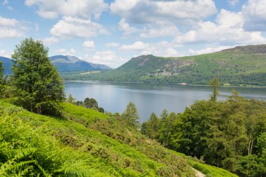 View across Derwent Water to Castlerigg Fell and Bleaberry Fell Lake District England UK clipart