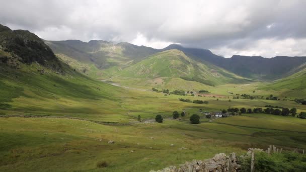 View of Langdale Valley Lake District Cumbria on walk to Blea Tarn from campsite by Old Dungeon Ghyll England UK — Stock Video