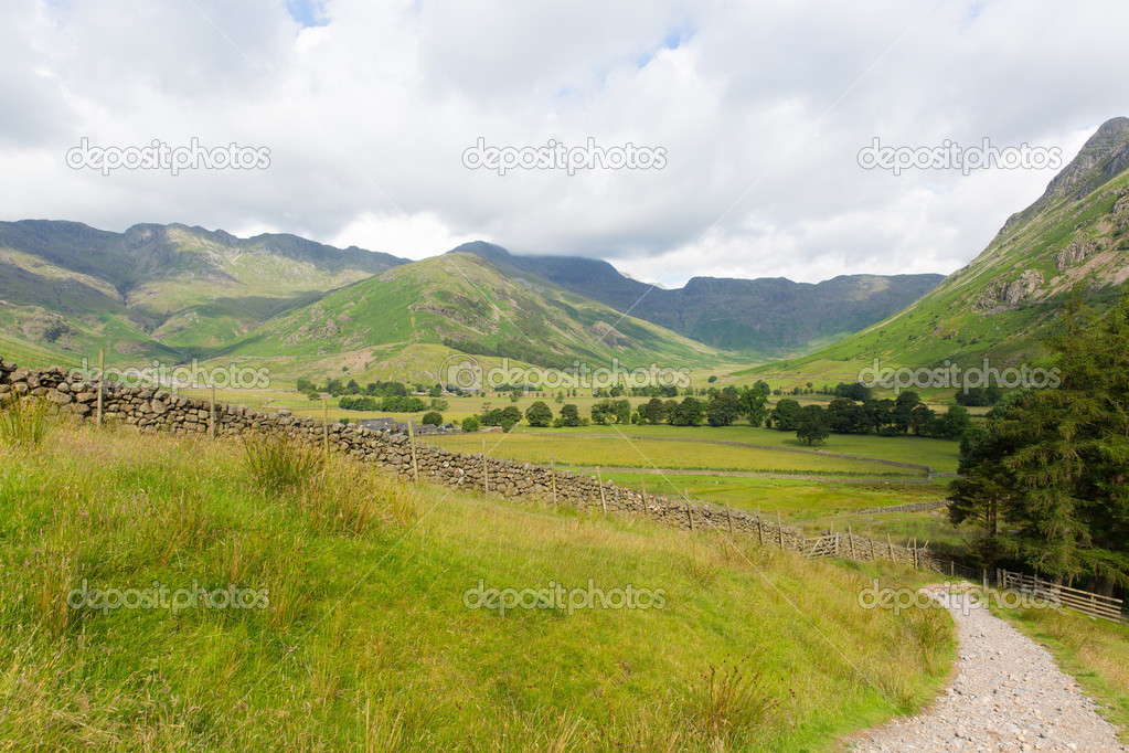 View of Langdale Valley Lake District Cumbria on walk to Blea Tarn from campsite by Old Dungeon Ghyll England UK