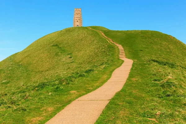 Glastonbury Somerset Historic Tor Landmark Tourist Attraction Hill Path England — Stock Photo, Image