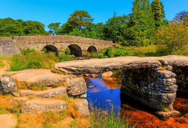 Postbridge Dartmoor Ancienty Clapper Bridge New Bridge Devon — Foto de Stock