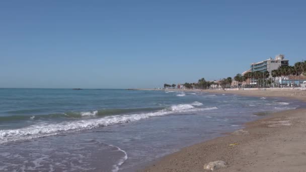Vagues Méditerranéennes Brisant Sur Plage Villajoyosa Espagne Costa Blanca Avec — Video