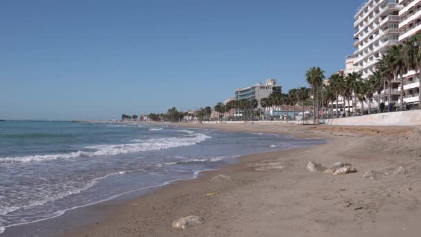 Villajoyosa Beach Spain Benidorm Palm Trees Sand Waves Costa Blanca — ストック動画