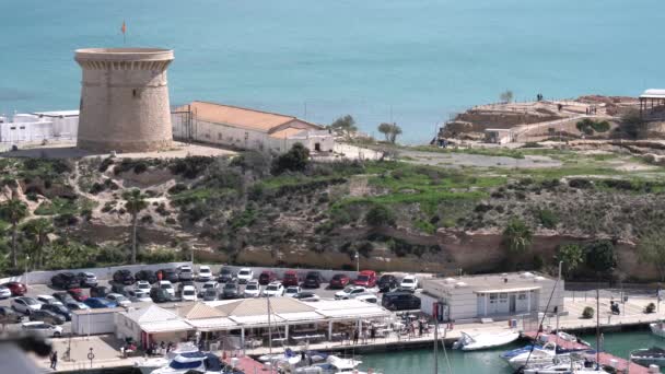 Campello Španělsko Věž Illeta Přístav Turistických Atrakcí Mezi Benidorm Alicante — Stock video