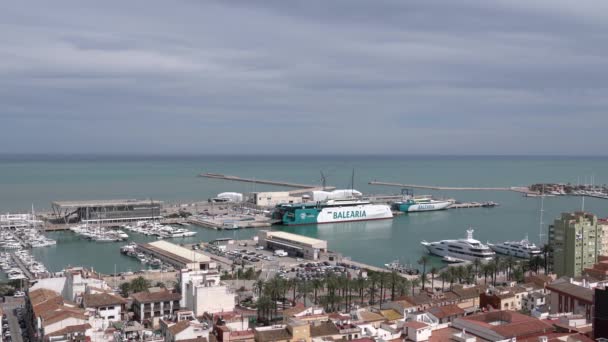 Fine Calm Weather Spanish Port Boats Ferries Winter Storms Denia — Stock Video