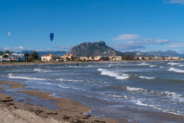 Kitesurf Costa Blanca Espanha Praia Els Molins Perto Denia Entre — Fotografia de Stock