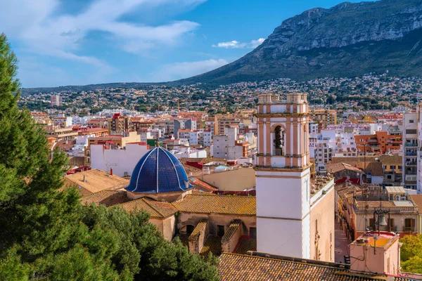 Denia Alicante Spain View Castle Town Including Blue Church Dome — Foto de Stock