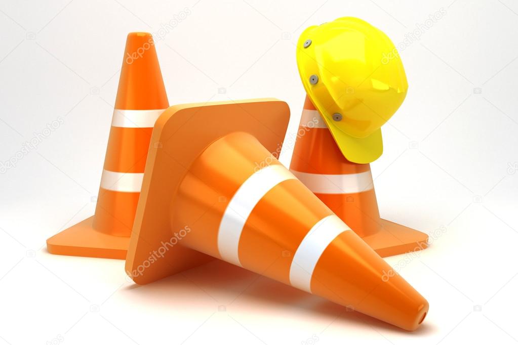 Construction Cone with Hard Hat