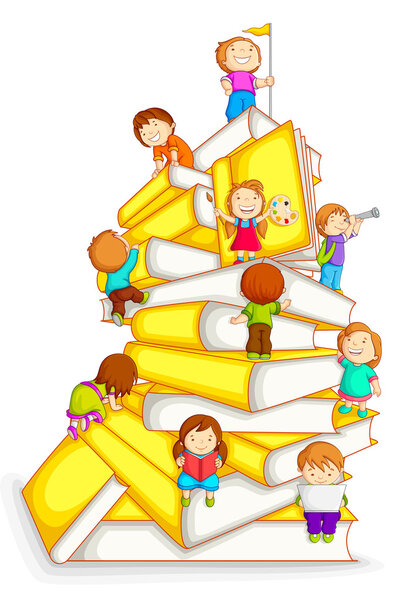 Kids Climbing in Stack of Book