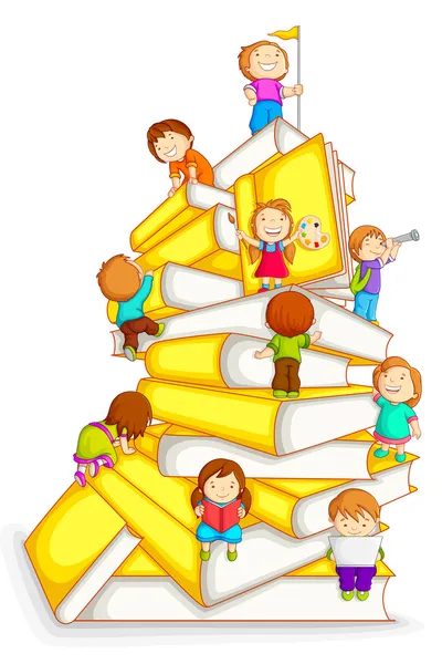 Bambini che scalano in Stack of Book — Vettoriale Stock