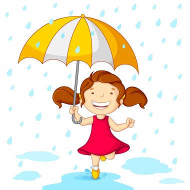 Girl playing in Rain clipart
