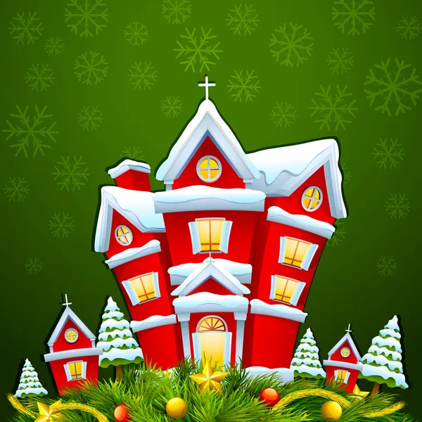 Rumah yang Dihias Untuk Selamat Natal - Stok Vektor