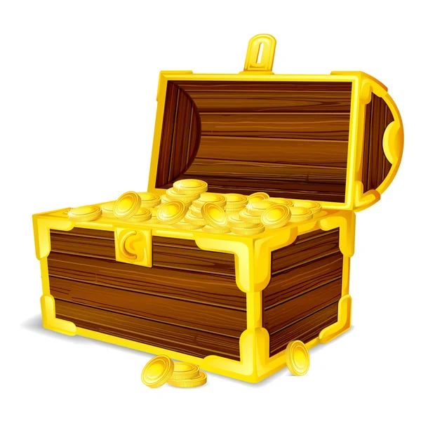 Cofre del tesoro lleno de monedas de oro — Vector de stock