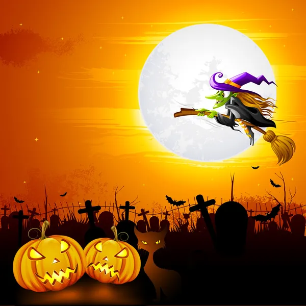 Bruja en Noche de Halloween — Vector de stock