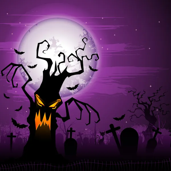 Asustado árbol de halloween — Vector de stock