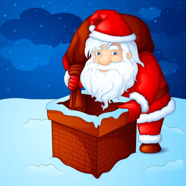 Santa kikade genom eldstaden skorstenen — Stock vektor