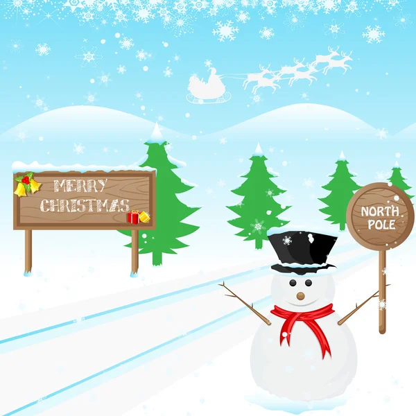 Boneco de neve desejando Feliz Natal — Vetor de Stock