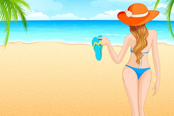 Señora en la playa — Vector de stock