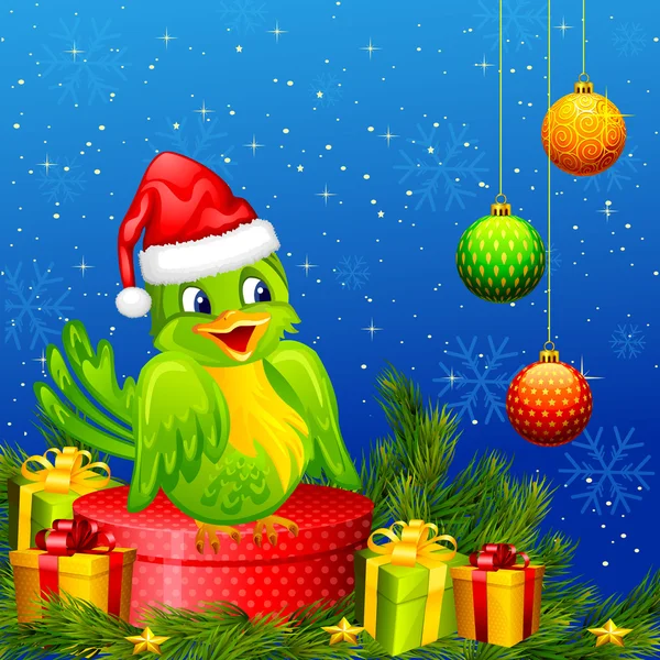 Bird on Christmas Gift — Stock Vector