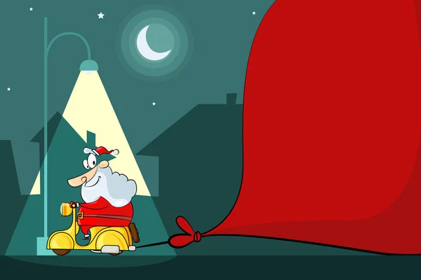 Santa claus köra moped — Stock vektor