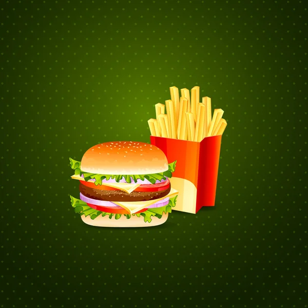 Hamburger en frietjes — Stockvector