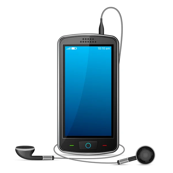 Telefone celular com fone de ouvido — Vetor de Stock