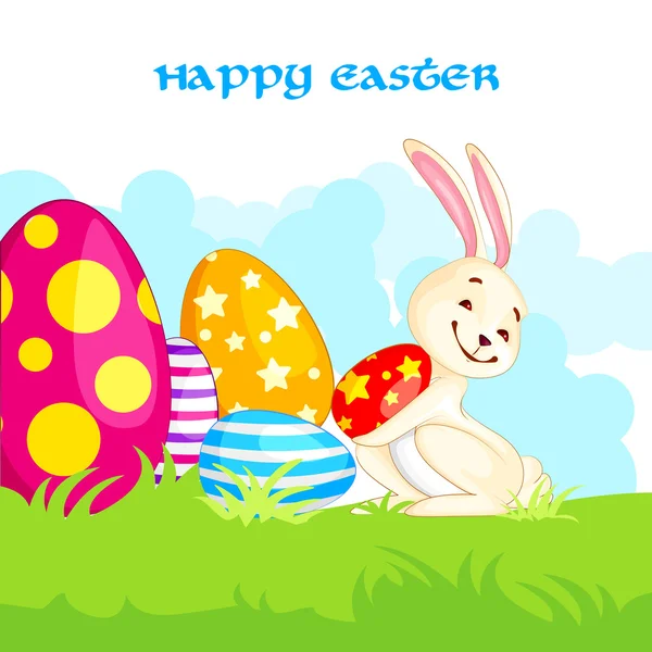 Conejo de Pascua con huevo colorido — Vector de stock