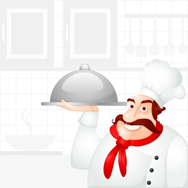 Chef holding Cloche — Stock Vector