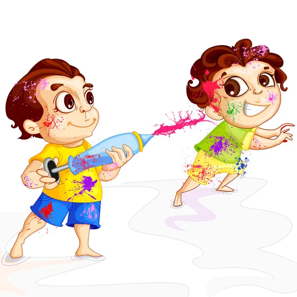 Niños jugando Holi Festival — Vector de stock