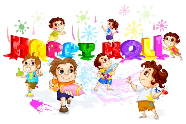 Niños jugando Holi Festival — Vector de stock