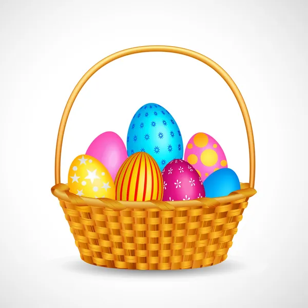 Kosár tele a színes húsvéti tojás — Stock Vector