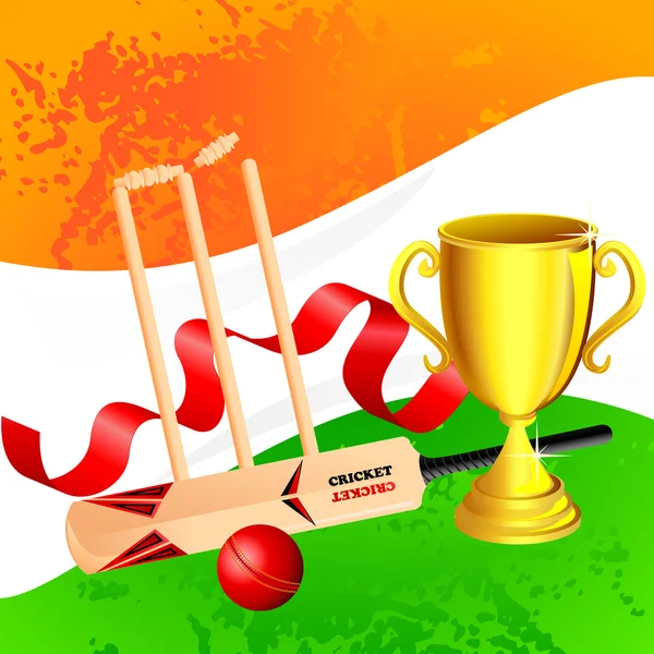 Kit de críquete com troféu — Vetor de Stock