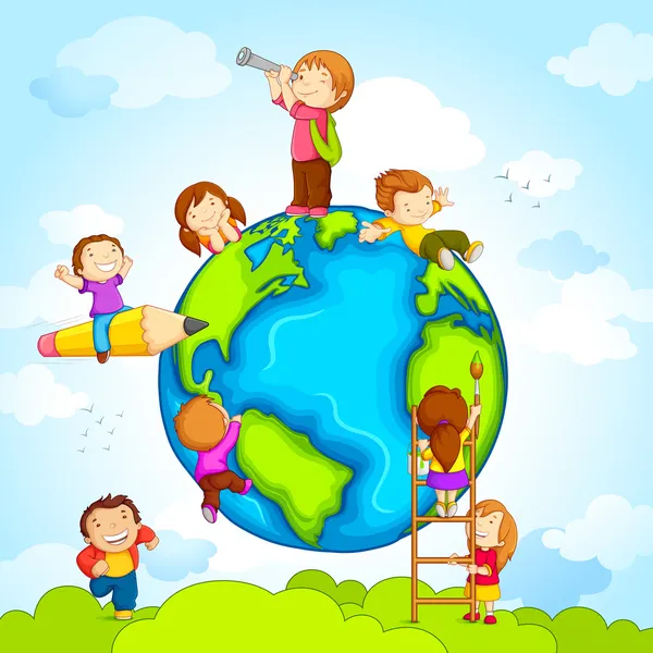 Les enfants autour Globe — Image vectorielle