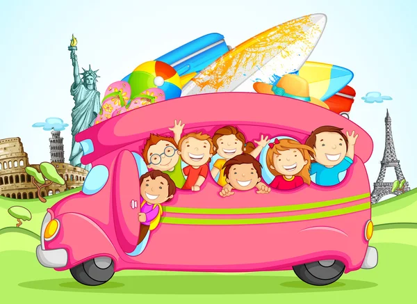 Kinderen genieten van schoolreis — Stockvector