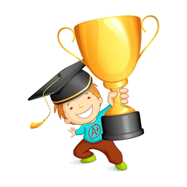 Graduado sosteniendo Trofeo — Vector de stock