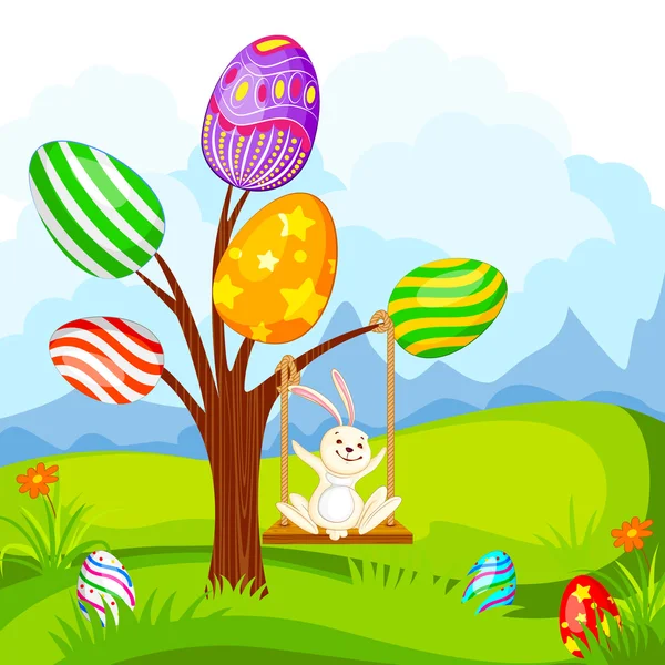 Easter bunny yumurta ağaçta sallanan — Stok Vektör