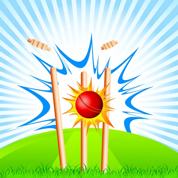 Pelota de cricket golpeando tocones — Vector de stock