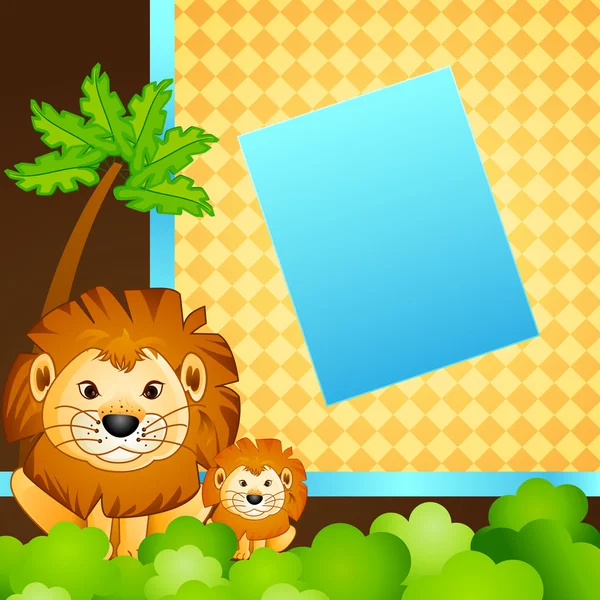 Baby och mamma lejon i djungeln — Stock vektor