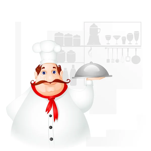 Chef holding Cloche — Stock Vector