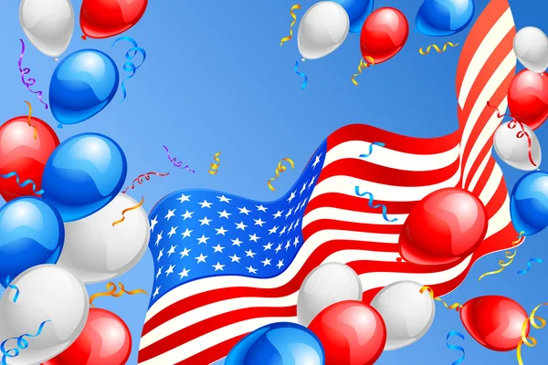美国国旗与气球 — 图库矢量图片