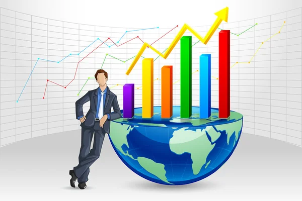 Geschäftsmann posiert mit Bargraph — Stockvektor