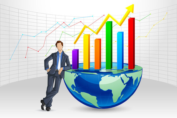 Businessman posing with Bargraph